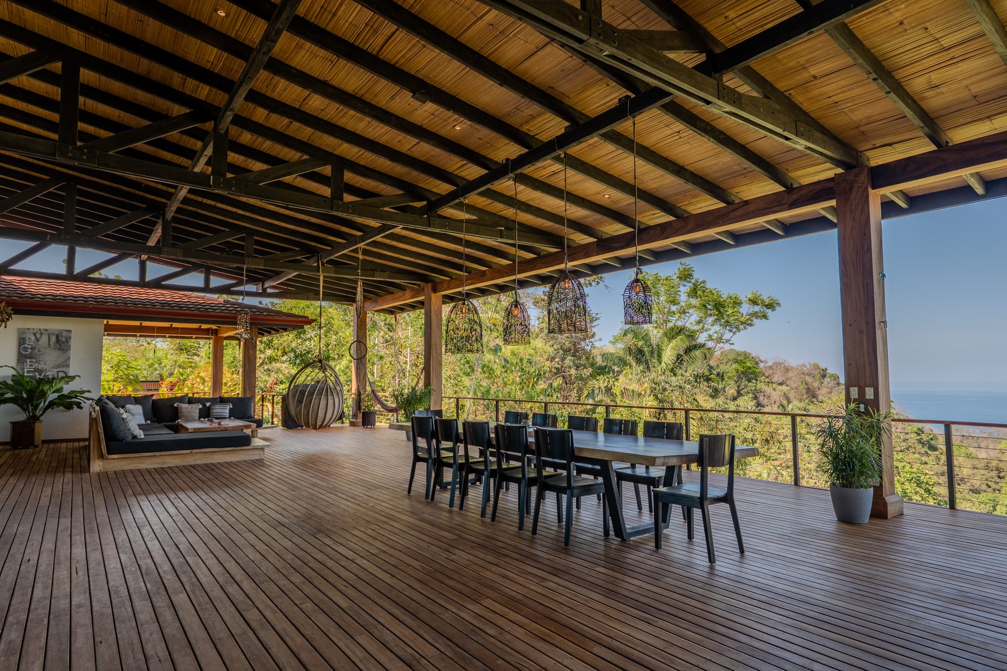 The deck and lounge at sunset